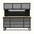 72 inch Rolling Tool Chest with Light & Power Strips, Workbench, Upper Cabinets & Pegboard