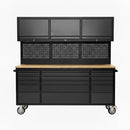 72 inch Rolling Tool Chest with Power Strip, Workbench, Upper Cabinets & Pegboard