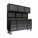 72 inch Rolling Tool Chest with Power Strip, Workbench, Upper Cabinets & Pegboard