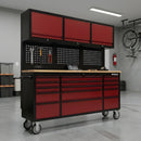 72 inch Rolling Tool Chest with Light & Power Strips, Workbench, Upper Cabinets & Pegboard