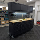 72 inch Rolling Tool Chest with Light & Power Strips, Workbench, Upper Cabinets & Pegboard