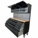 72 inch Rolling Tool Chest with Power Strip, Workbench, Upper Cabinets & Pegboard