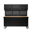 72 inch Rolling Tool Chest with Power Strip, Workbench, Upper Cabinets & Pegboard