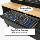 72 inch Rolling Tool Chest with Power Strip, Workbench, Upper Cabinets & Pegboard