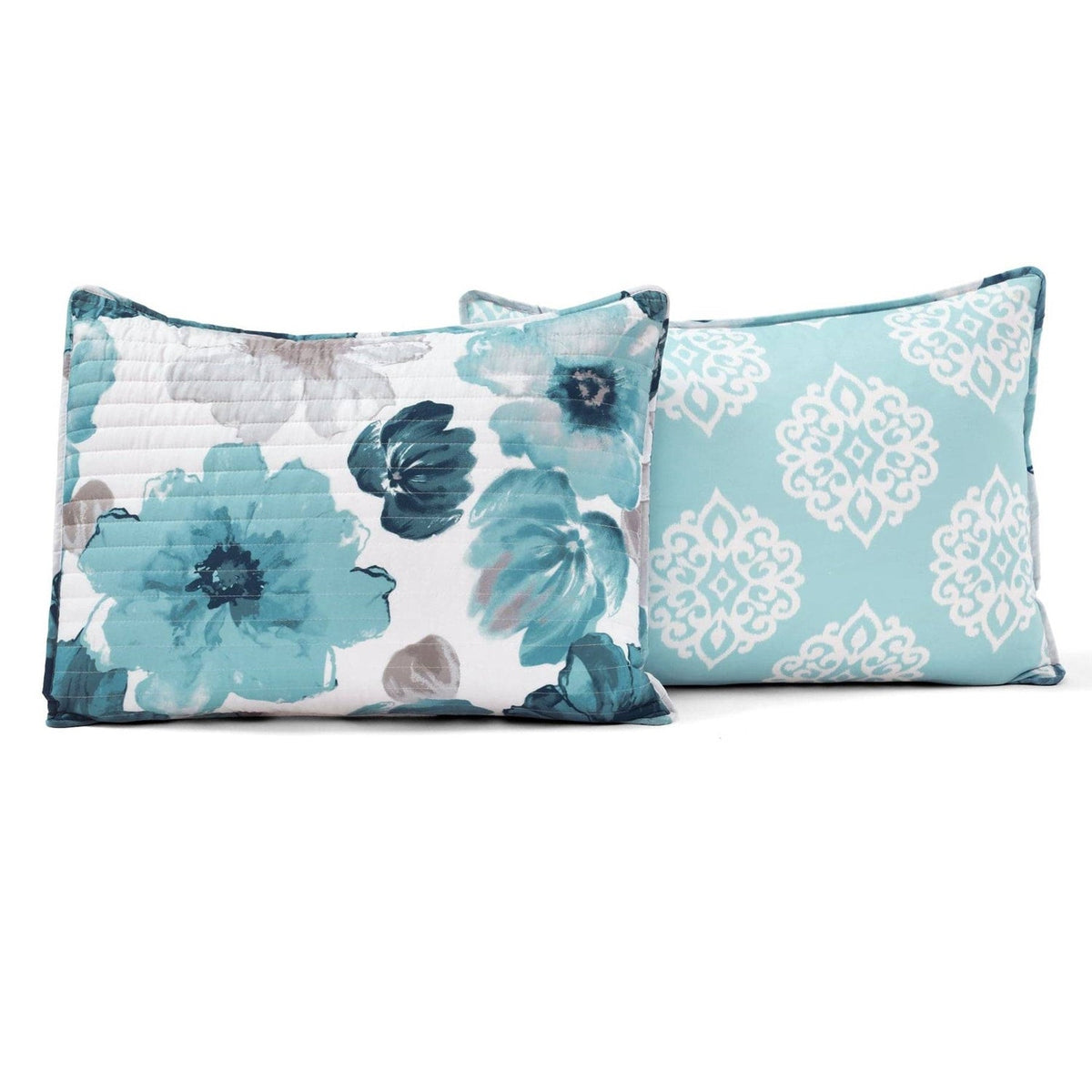 King size Blue Grey Flowers Lightweight Polyester Microfiber Quilt Set, photo 5 of 5