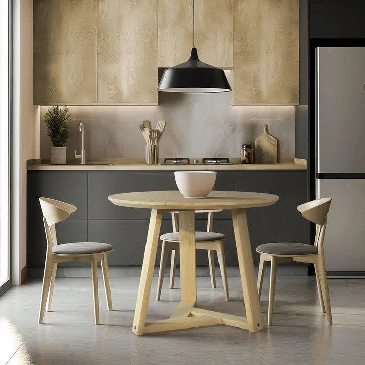 48 Inch Round Scandinavian Solid Wood Dining Table in Blonde, photo 2 of 4