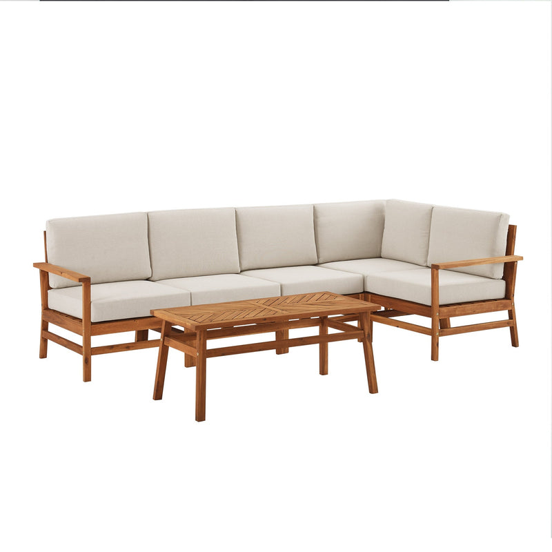 6-Piece Modern Chevron Acacia Outdoor Corner Sectional with Coffee Table