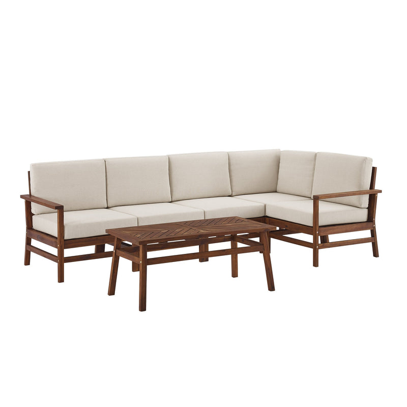 6-Piece Modern Chevron Acacia Outdoor Corner Sectional with Coffee Table