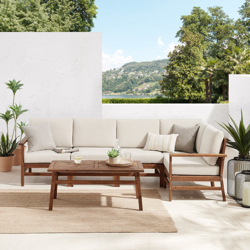 6-Piece Modern Chevron Acacia Outdoor Corner Sectional with Coffee Table