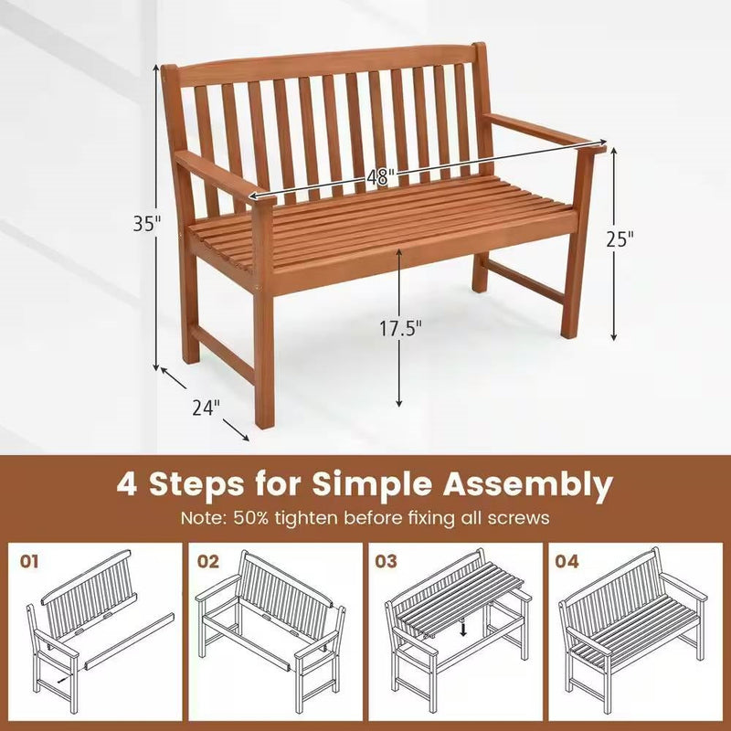 Solid Wood 4-Ft. Outdoor Patio Garden Bench - 800 lbs. Weight Capacity, photo 5 of 5