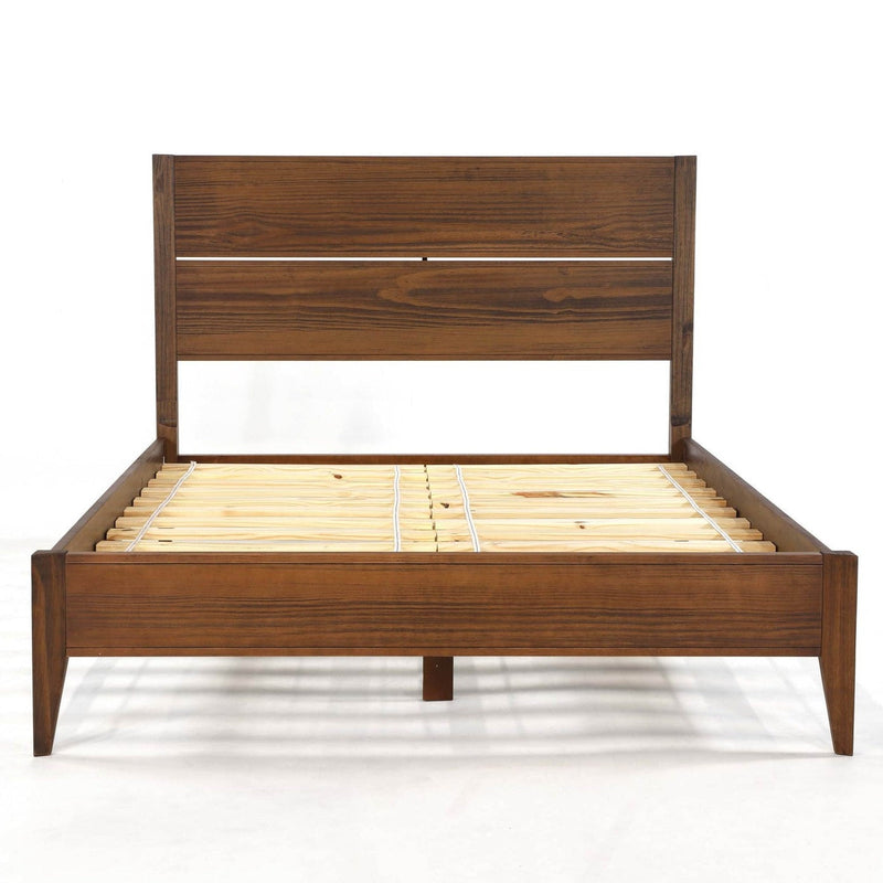 Queen Size Rustic Walnut Mid Century Slatted Platform Bed, photo 2 of 5