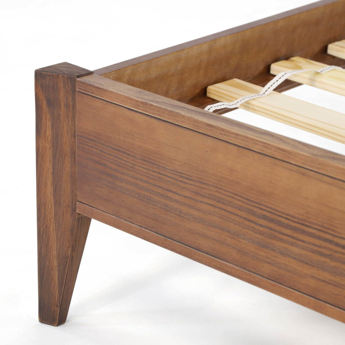 Queen Size Rustic Walnut Mid Century Slatted Platform Bed, photo 4 of 5