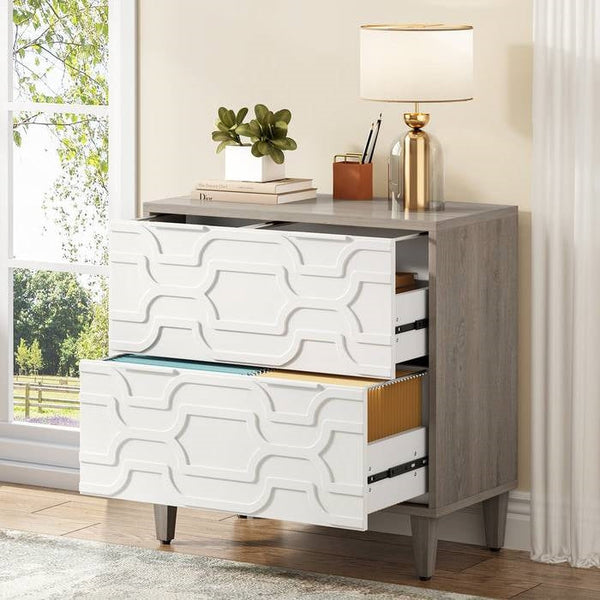 Modern Grey/White Wood 2 Drawer Filing Cabinet Printer Stand, photo 2 of 5