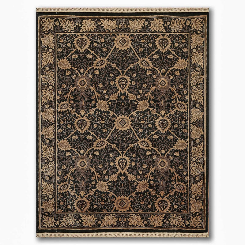 5x8 Black Machine Made Louis De Poortere Ornate Wool Oriental Area Rug