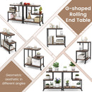 G-shaped Side Table 3-Tier Mobile End Table with Open Shelves-Rustic Brown