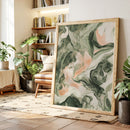 Blush Canyon – Abstract Green & Rose Marble Art