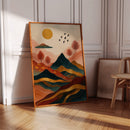 Golden Sun Over Vibrant Mountain Landscape Art Print
