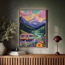 Vibrant Camper Van Landscape Canvas Art