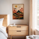 Golden Sun Over Vibrant Mountain Landscape Art Print
