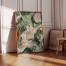 Blush Canyon – Abstract Green & Rose Marble Art