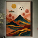 Golden Sun Over Vibrant Mountain Landscape Art Print