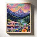 Vibrant Camper Van Landscape Canvas Art
