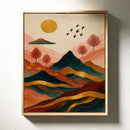 Golden Sun Over Vibrant Mountain Landscape Art Print