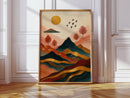 Golden Sun Over Vibrant Mountain Landscape Art Print