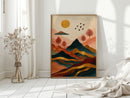 Golden Sun Over Vibrant Mountain Landscape Art Print