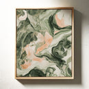 Blush Canyon – Abstract Green & Rose Marble Art