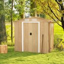 6 x 4 Feet Galvanized Steel Storage Shed with Lockable Sliding Doors-Natural