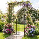 Garden Arbor with Gate and Planter Boxes Heavy Duty Metal Arch with Side Trellis by DirectDeals