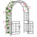 Garden Arbor with Gate with Multiple Side Crossbars and 4 Sharp Ground Stakes-Black