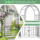 Garden Arbor with Gate with Multiple Side Crossbars and 4 Sharp Ground Stakes-Black