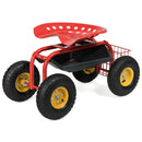 Red/Green Garden Cart Rolling Work Seat With Heavy Duty Tool Tray Gardening Planting by LJGDeals