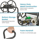 Garden Hose Reel Cart 300 Feet Large Capacity with 4 Wheels and Storage Basket-Gray by LJGDeals