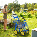 Garden Hose Reel Cart Metal Hose Cart with 4 Wheels and Storage Basket by LJGDeals
