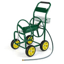 Garden Hose Reel Cart Metal Hose Cart with 4 Wheels and Storage Basket by LJGDeals