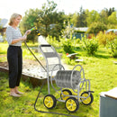 Garden Hose Reel Cart Metal Hose Cart with 4 Wheels and Storage Basket by LJGDeals