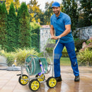 Garden Hose Reel Cart Metal Hose Cart with 4 Wheels and Storage Basket by LJGDeals