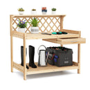 Garden Potting Bench Table Wooden Planting Workstation with Lattice Trellis by LJGDeals