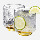 Gatsby Tumbler Drinking Glass Set Of 2 Vintage Cocktail Crystal Drinking Glasses Art Deco Gold Plate by The Wine Savant