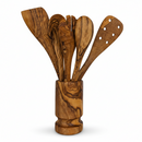 Olive Wood Kitchen Servers Set w/Holder -6 Pcs by Choixe