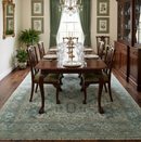 Custom Made Hand Knotted Green and Taupe Traditional wool rug