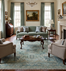 Custom Made Hand Knotted Green and Taupe Traditional wool rug