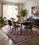 Blue Purple and Green Hand-Knotted Heriz Serapi Wool Area Rug