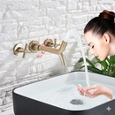 GobekUsa Golden Dual Handle Wall Mounted Basin Faucet - Rotate Spout Sink Mixers
