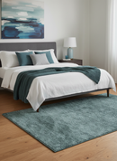 Custom Made Contemporary Solid Plush Steel Blue Hand Knotted Wool Rug