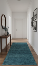 Custom Made Contemporary Solid Plush Blue Hand Knotted Wool Rug