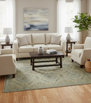Custom Made Ivory, Brown and Blue Traditional Hand Knotted Wool Area Rug